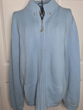 St John Cashmere Zip Jacket Blue Gold Hardware Medium Marie Gray